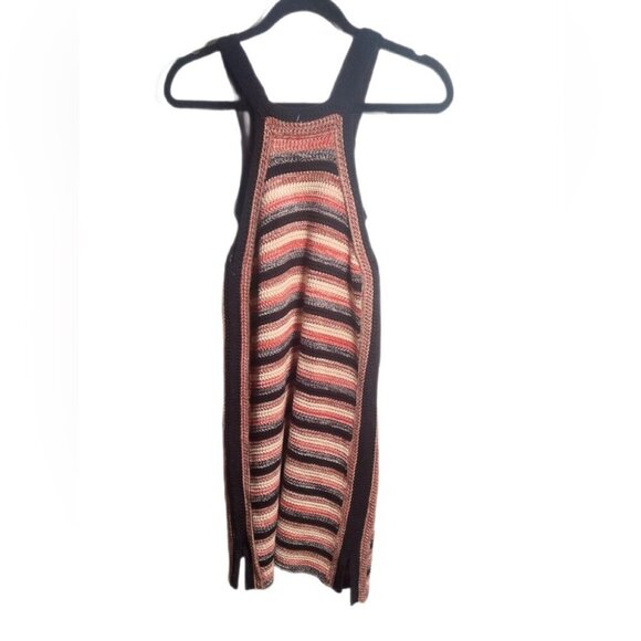 Free People cotton blend bohemian crochet retro ruby Striped Knit Black dress XS - Picture 4 of 5